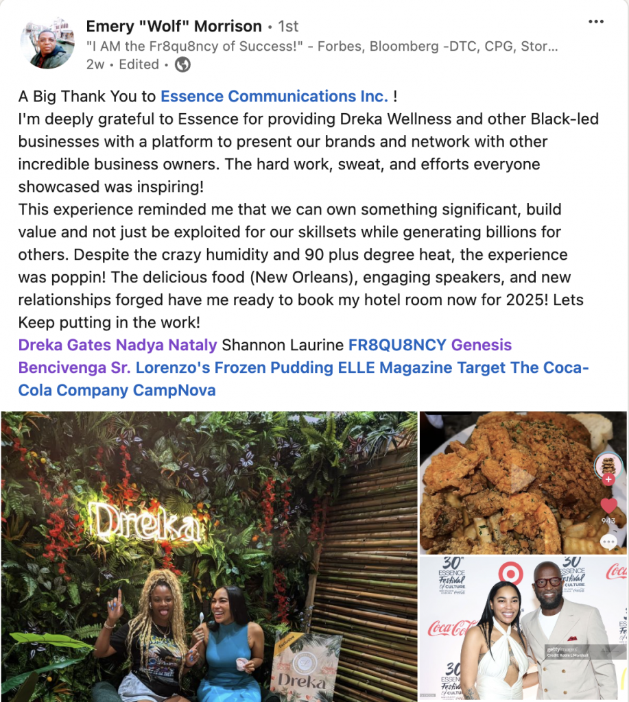 Picture of a post from LinkedIn by Emery Morrison